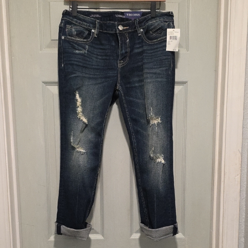 Vigoss Dark Blue Distressed Jeans NWT Retail $68